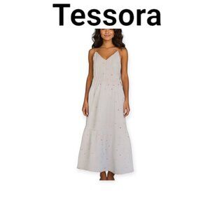 Tessora Sleeveless Boho Embroidered Maxi Dress M